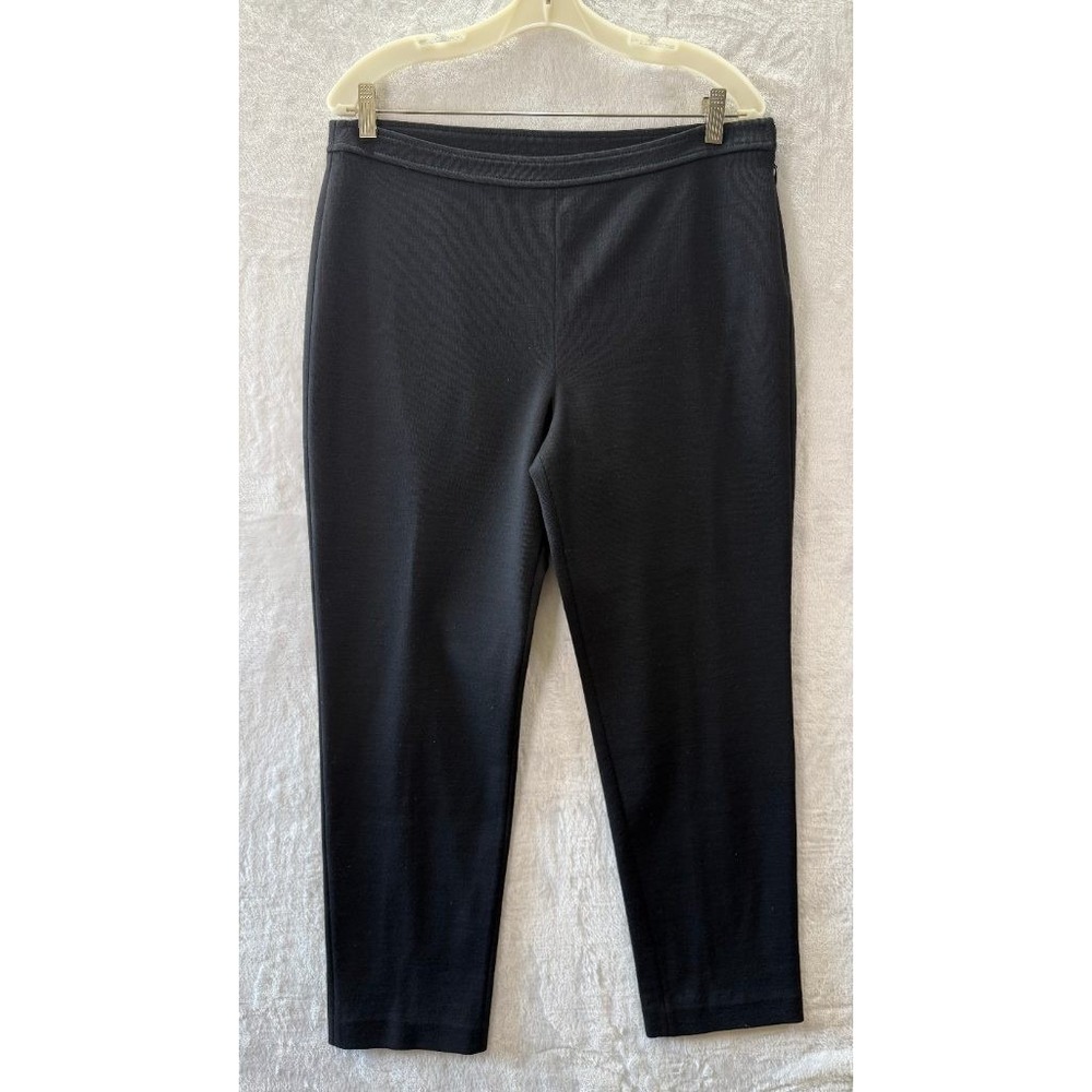 St. John Caviar Black Santana Knit Pants Sz 12 Wool Blend Pull-On Cropped Tapere